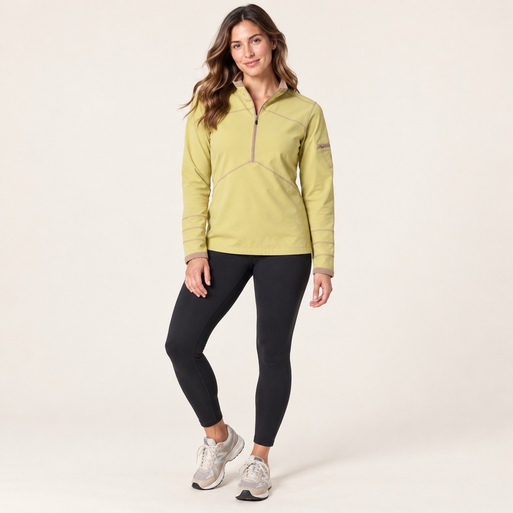 Athleta Womens M Chartreuse Green Half Zip Pullover Jacket Running Sleeve Pocket